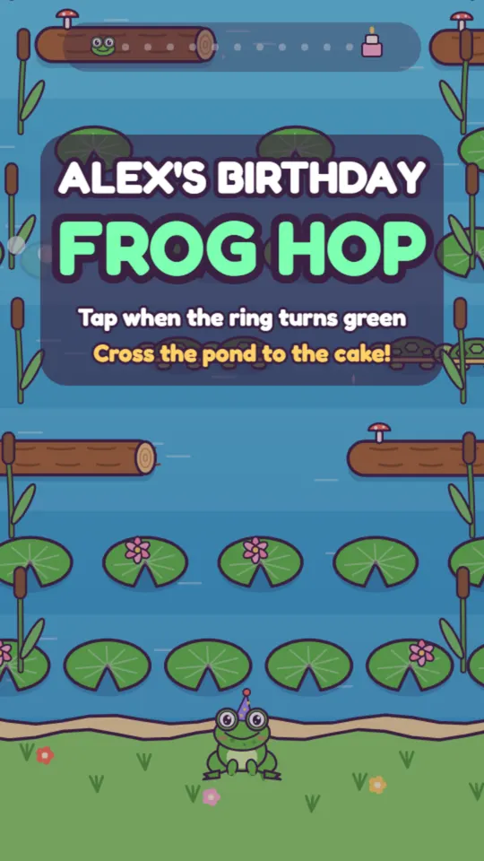 Frog birthday card: the card's title screen