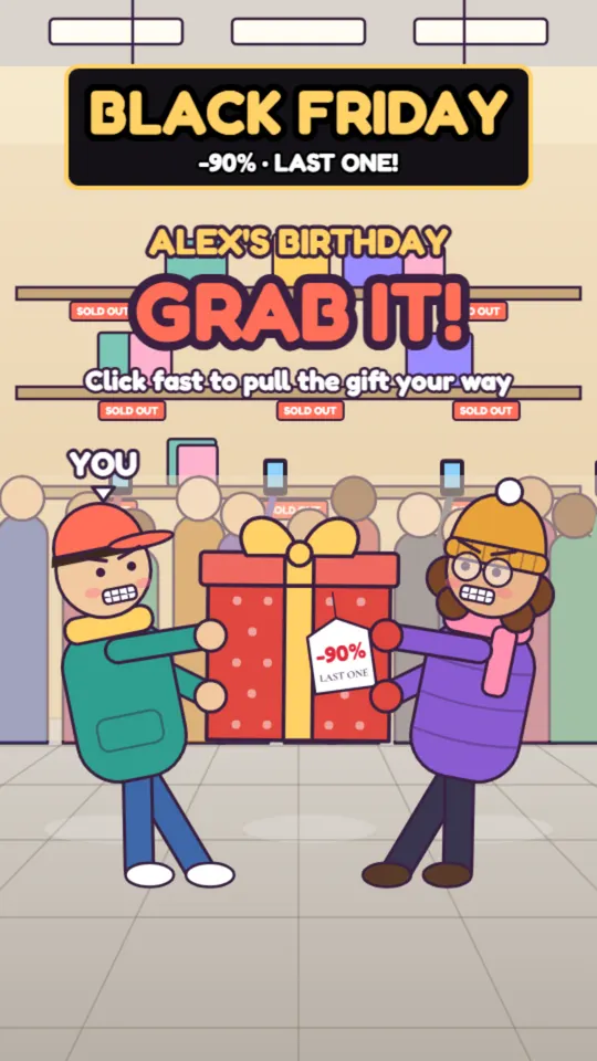 Shopping birthday card: the card's title screen