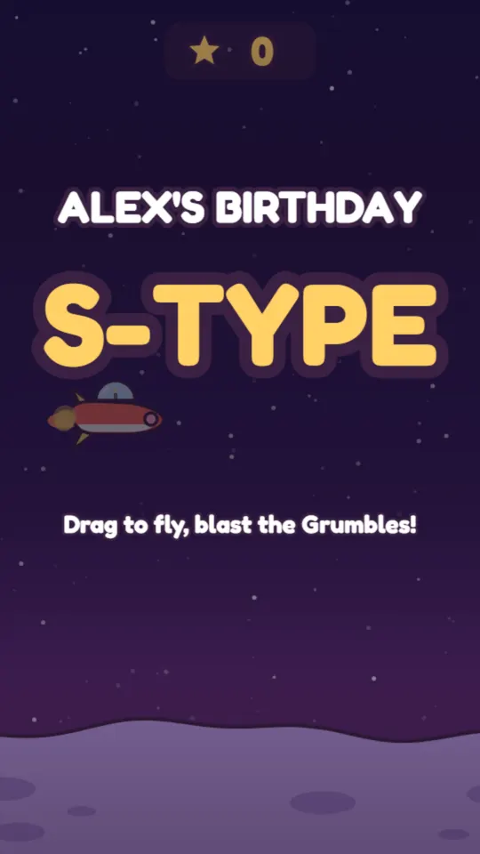 Spaceship birthday card: the card's title screen