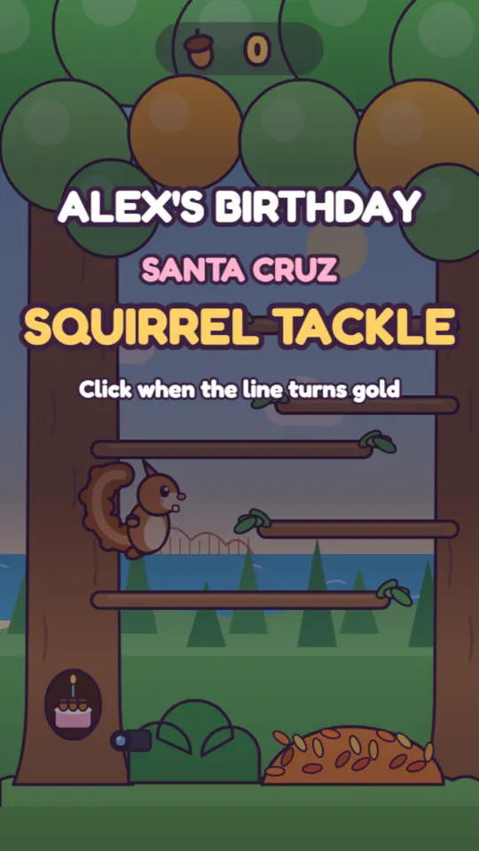 Squirrel birthday card: the card's title screen